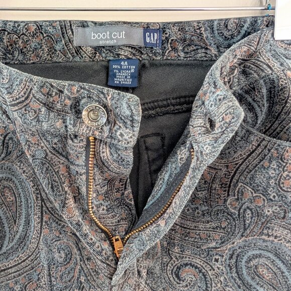 Vintage Gap Bootcut Stretch Paisley Velvet Pants 4 Whimsigoth Bohemian Low-Rise - Picture 11 of 12